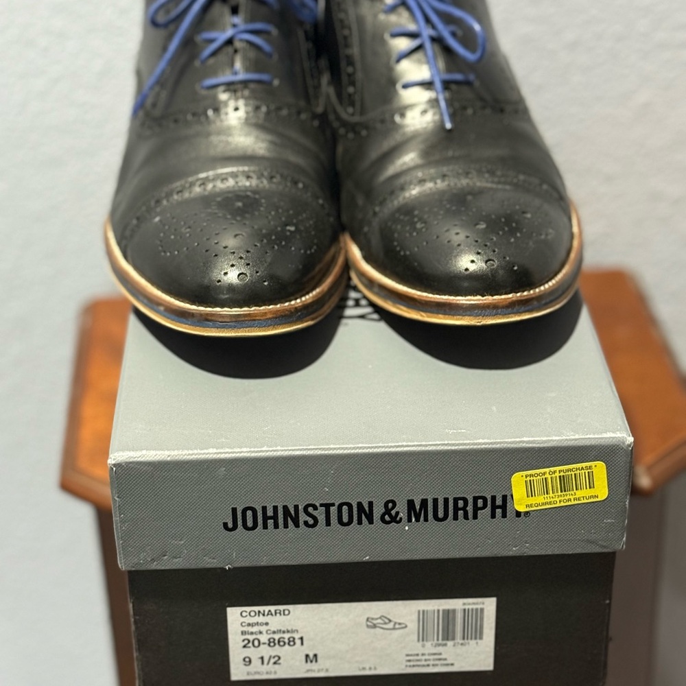 Johnston & Murphy Black Oxfords with Blue Laces